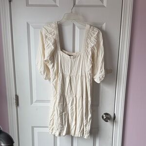 Shinestar Cream Midi Dress with Square Neck